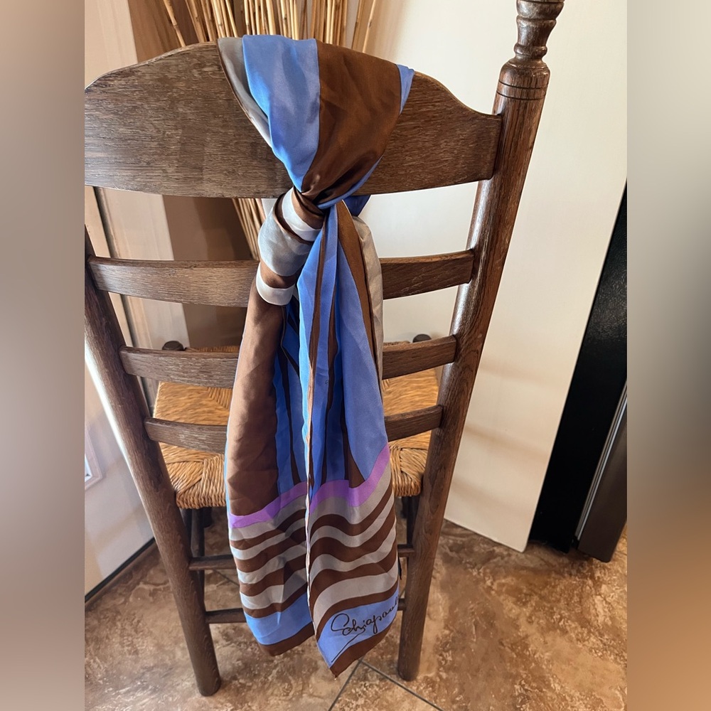 Vintage Elsa Schiaparelli silk scarf 15” X 58” brown gray blue purple